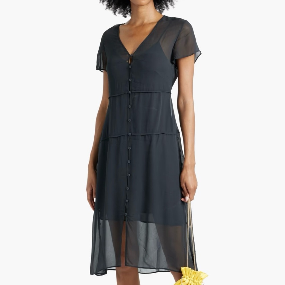 rag & bone Black Sheer Midi Button-Front Dress